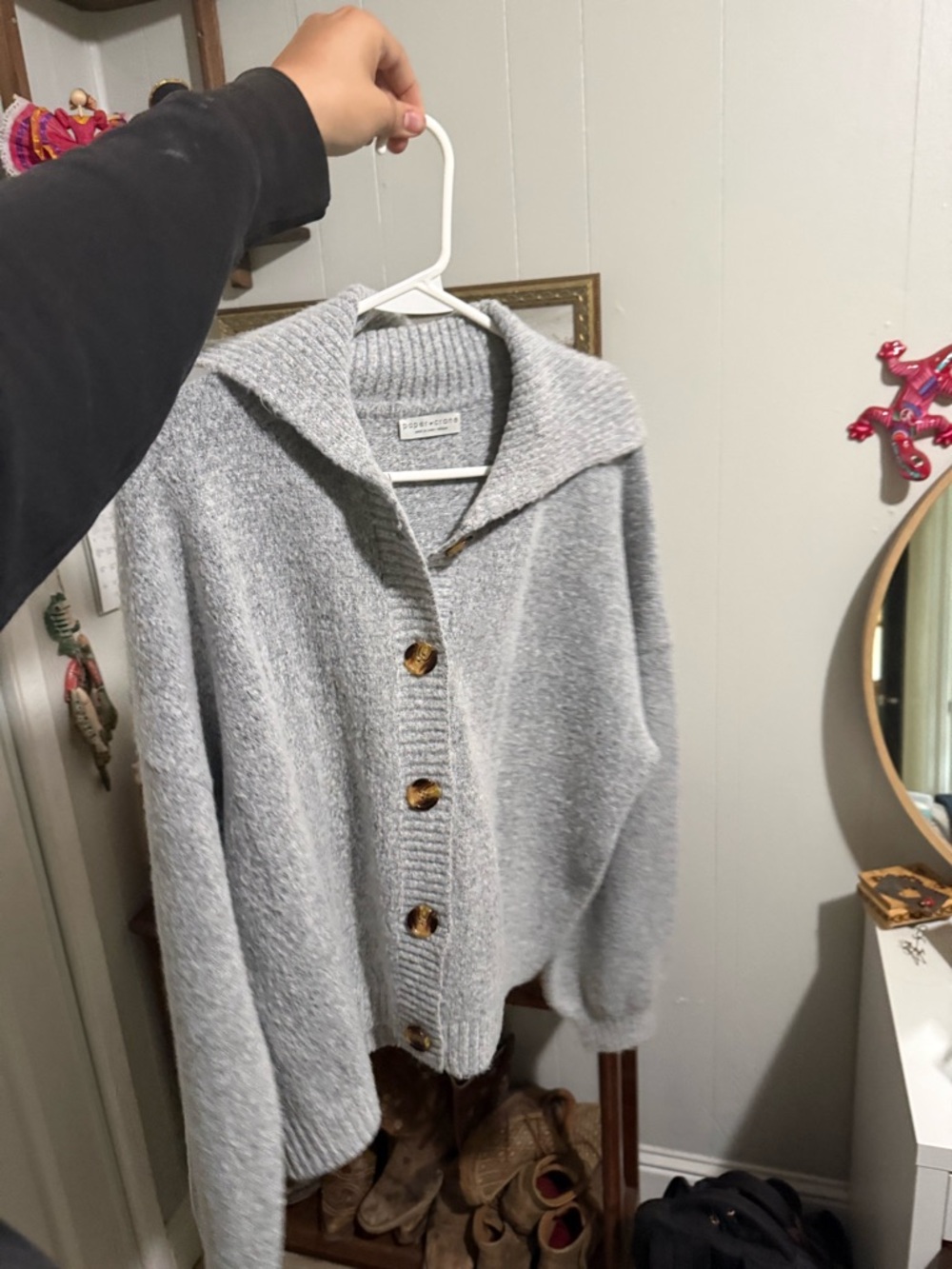 Francesca's Collections Light Gray Button Front Knit Cardigan